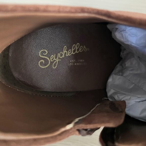 Seychelles Pretty Little Bird Boots Cognac Brown Booties Heel Suede Leather 7 - Picture 9 of 10